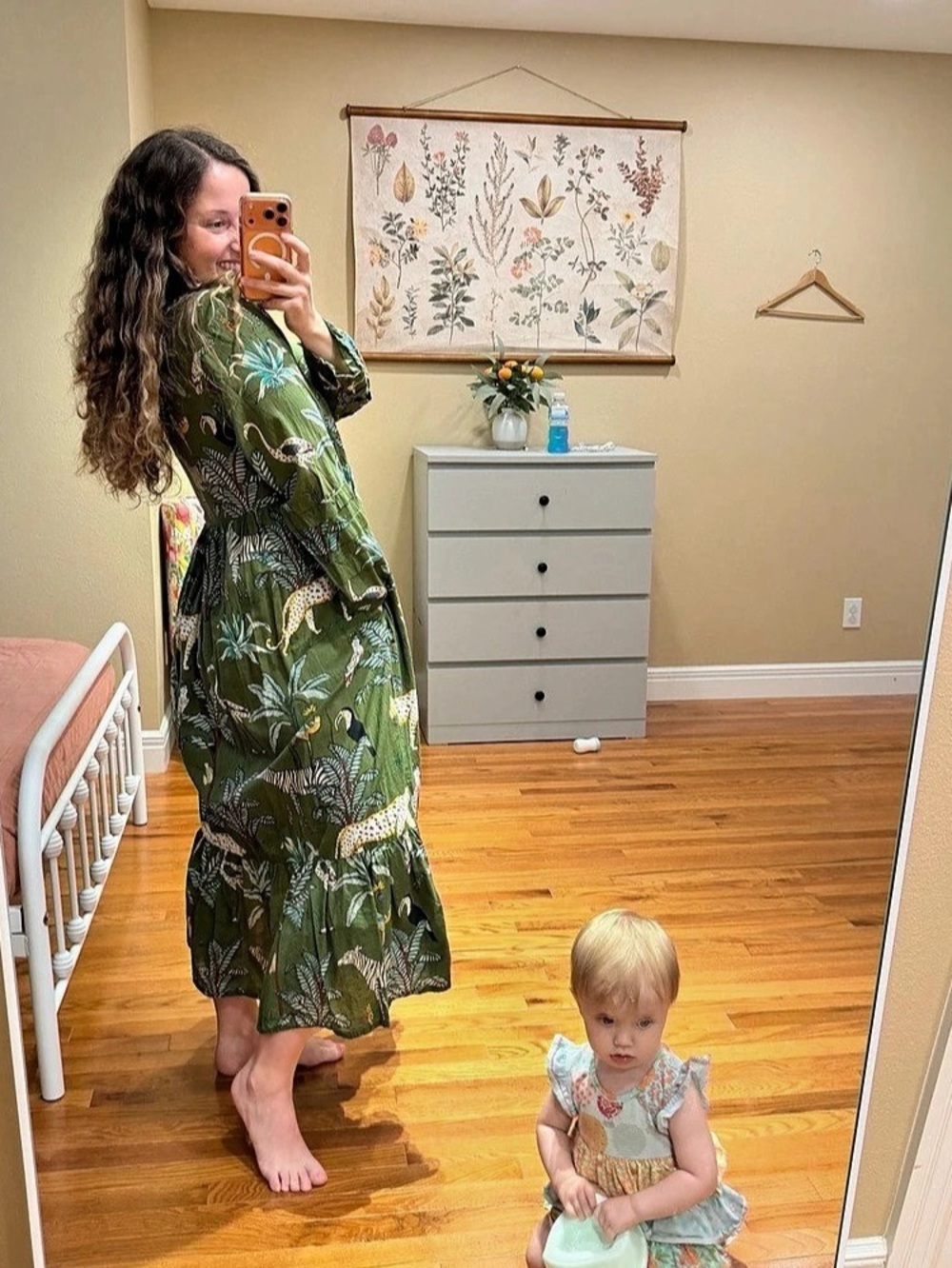 Anthropologie Fox & Hen Animal Print Maxi Dress Cotton in Green Size XL - Picture 5 of 15